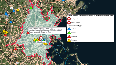 Sales Territory Based on 20-minute Driving Time Area