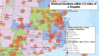Multiple Radius Map - Walmarts within 3.5 Miles of Hospitals