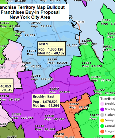 Franchise territory map balanced by population