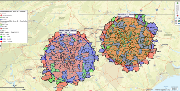 ZIP code Heat Map color-coded by US Census demographic population information