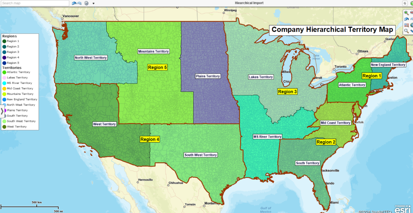 Nation-wide territory hierarchy map showing territories, regions, and divisions.