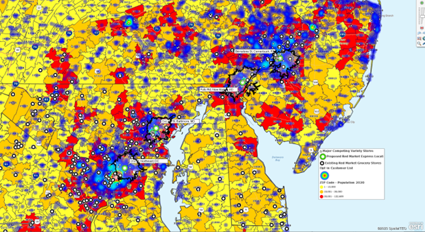 Market analysis and expansion planning ZIP code map for a major retail chain