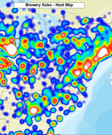 Heat map of USA brewery sales