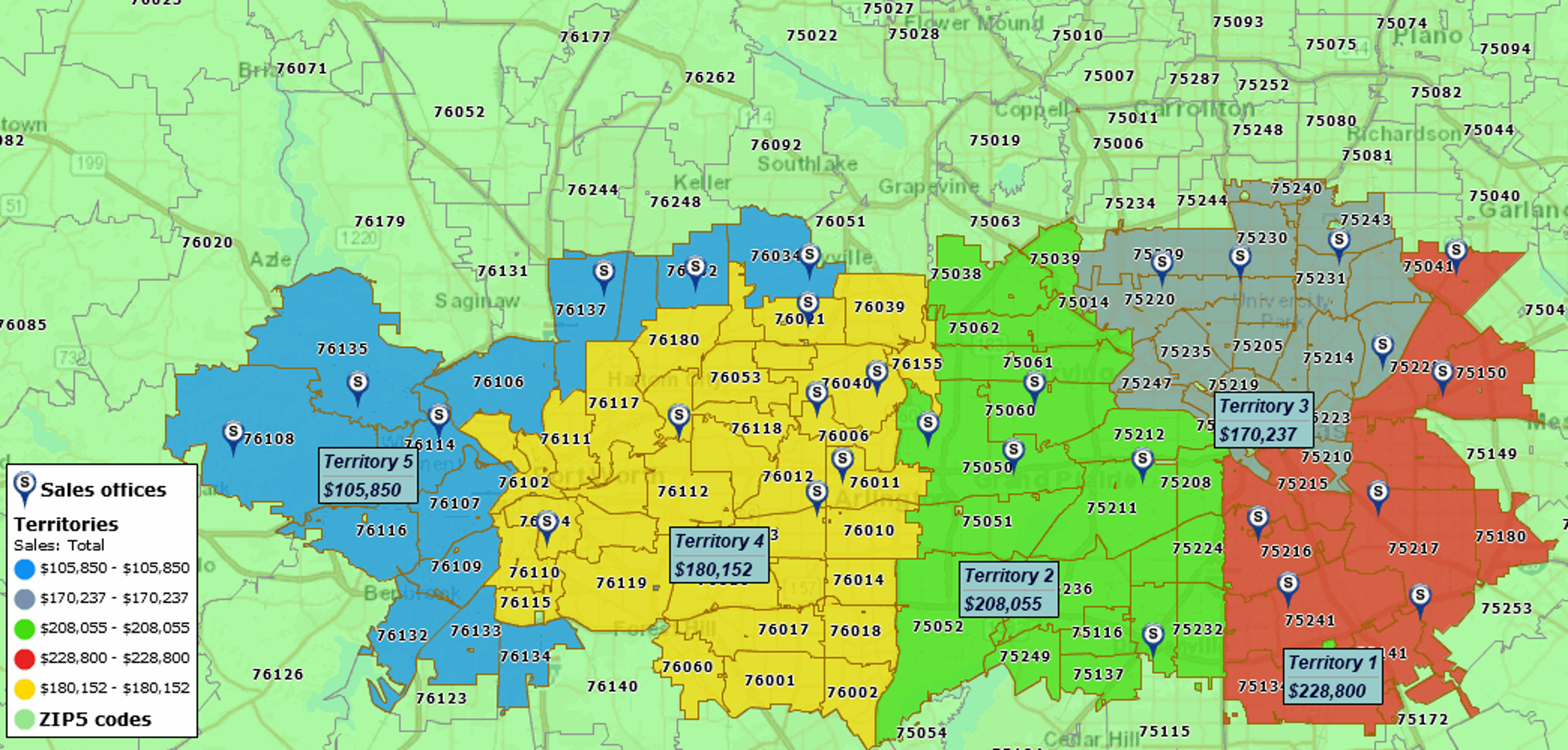 Sales territory map by ZIP code
