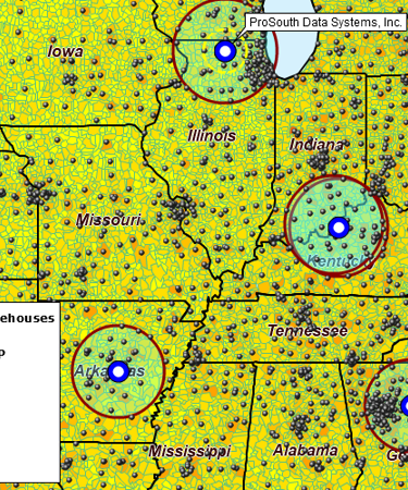 Aggregate customer data within 80 miles of all stores