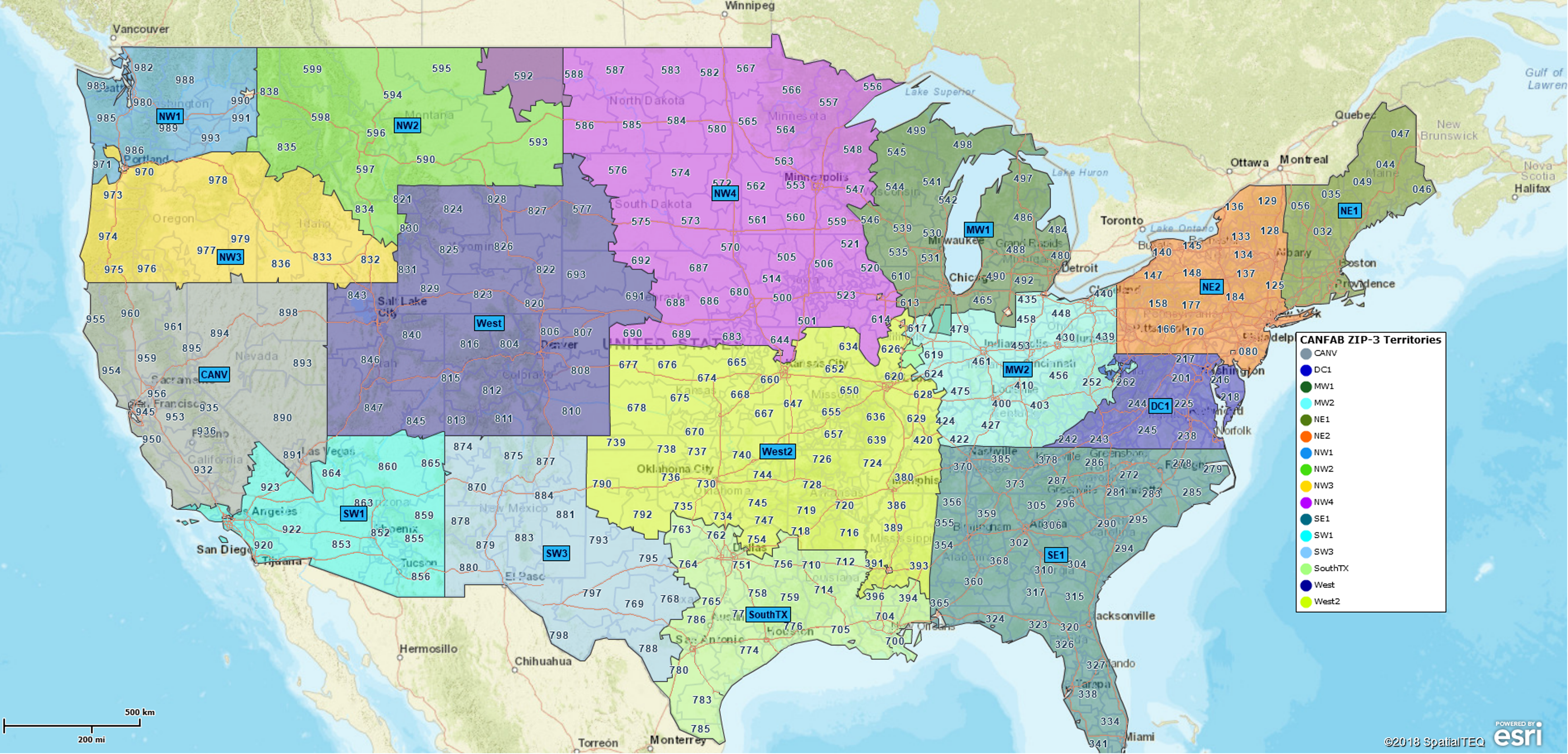 Nationwide ZIP3 territory map