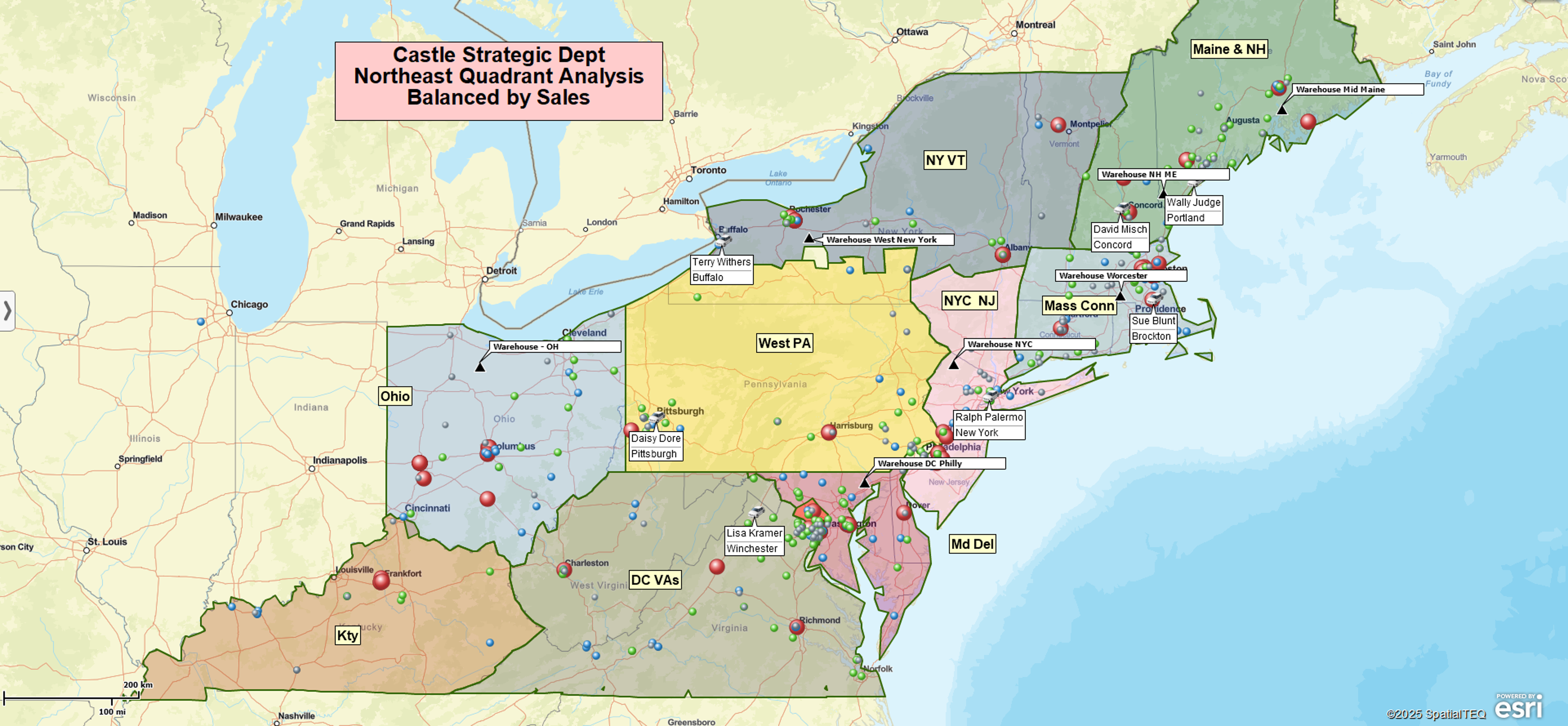 Territory map balanced by sales