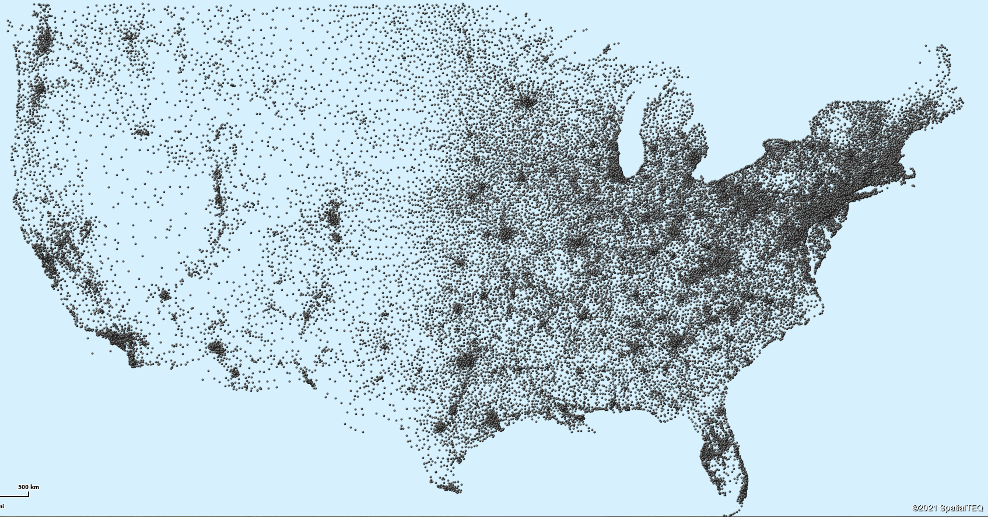 Point ZIP codes on a U.S. map