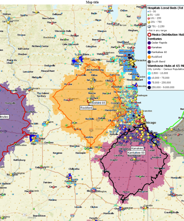 65 minutes drive time polygons map