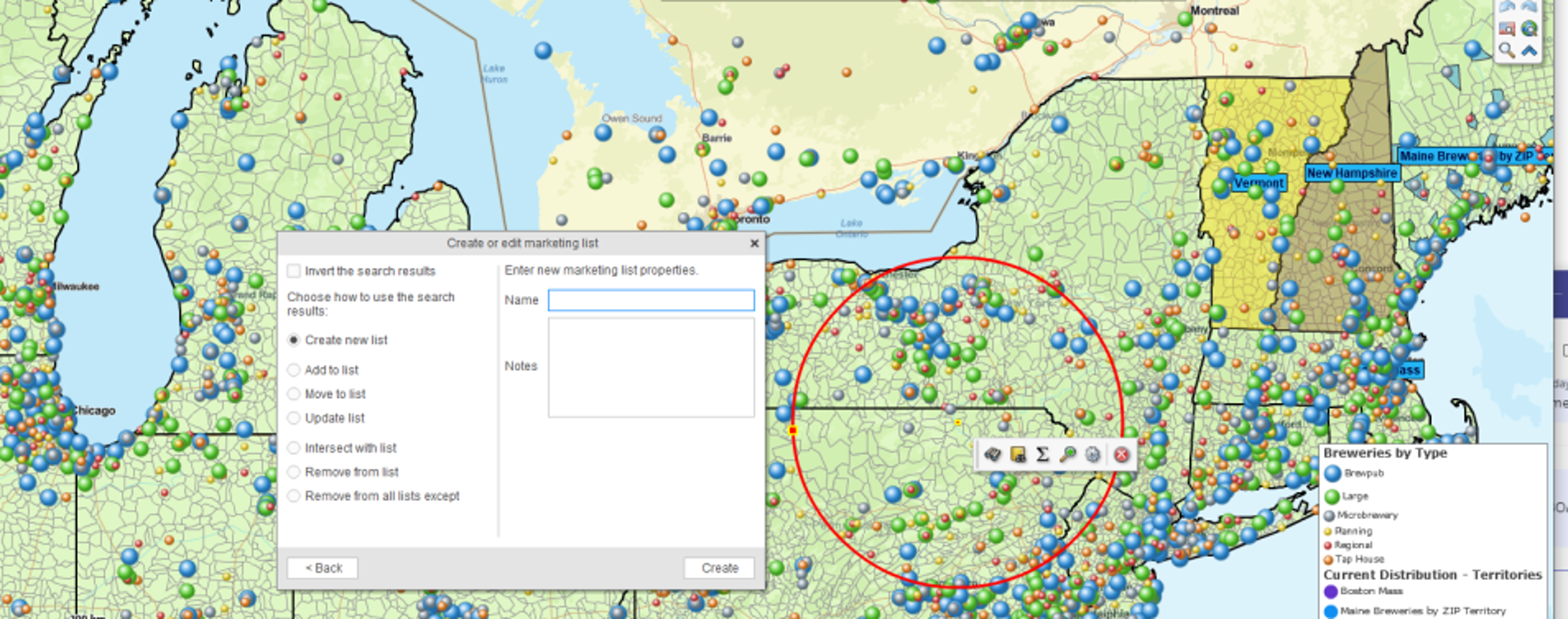Search business locations by radius map