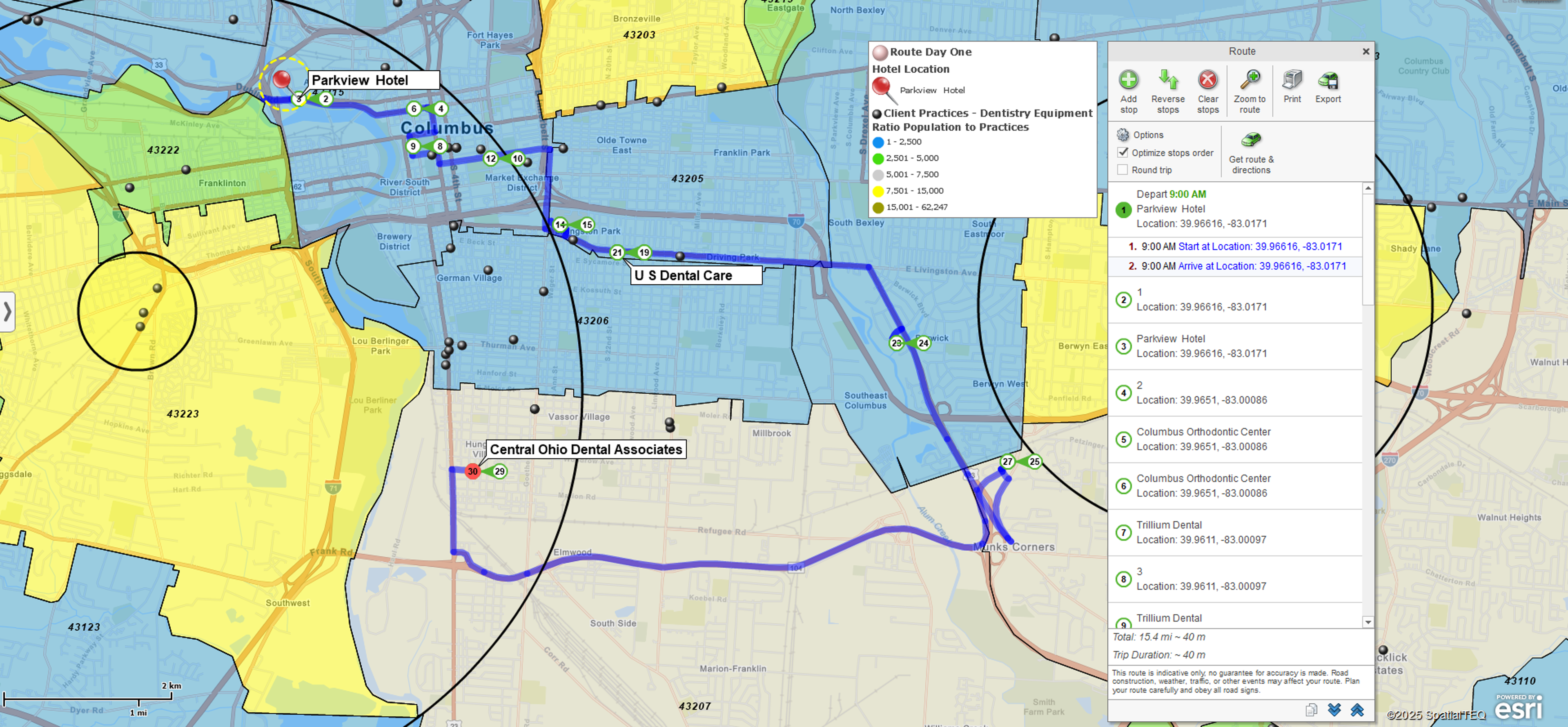 Optimized sales route map
