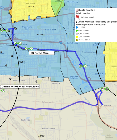 Optimized sales route with driving directions