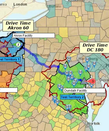 Operational logistics with optimized routing and drive time analysis