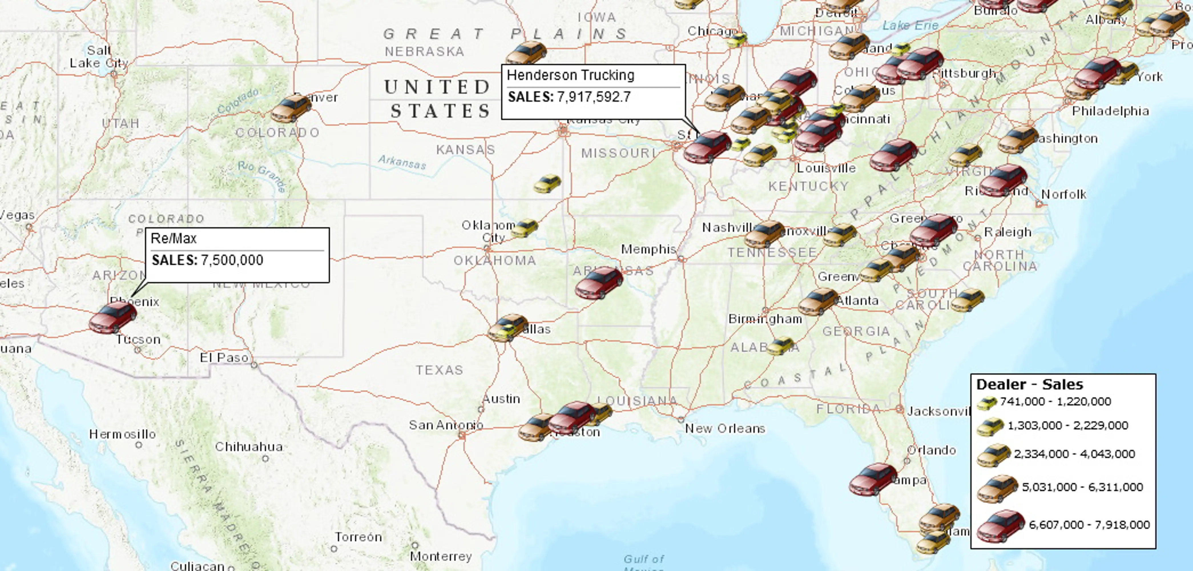 Symbol map - car dealers