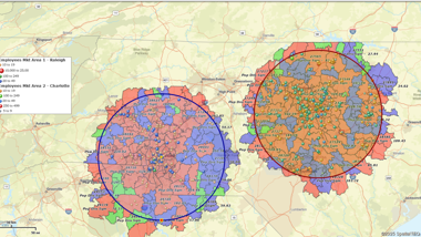 Search data spatially by radius or polygon area