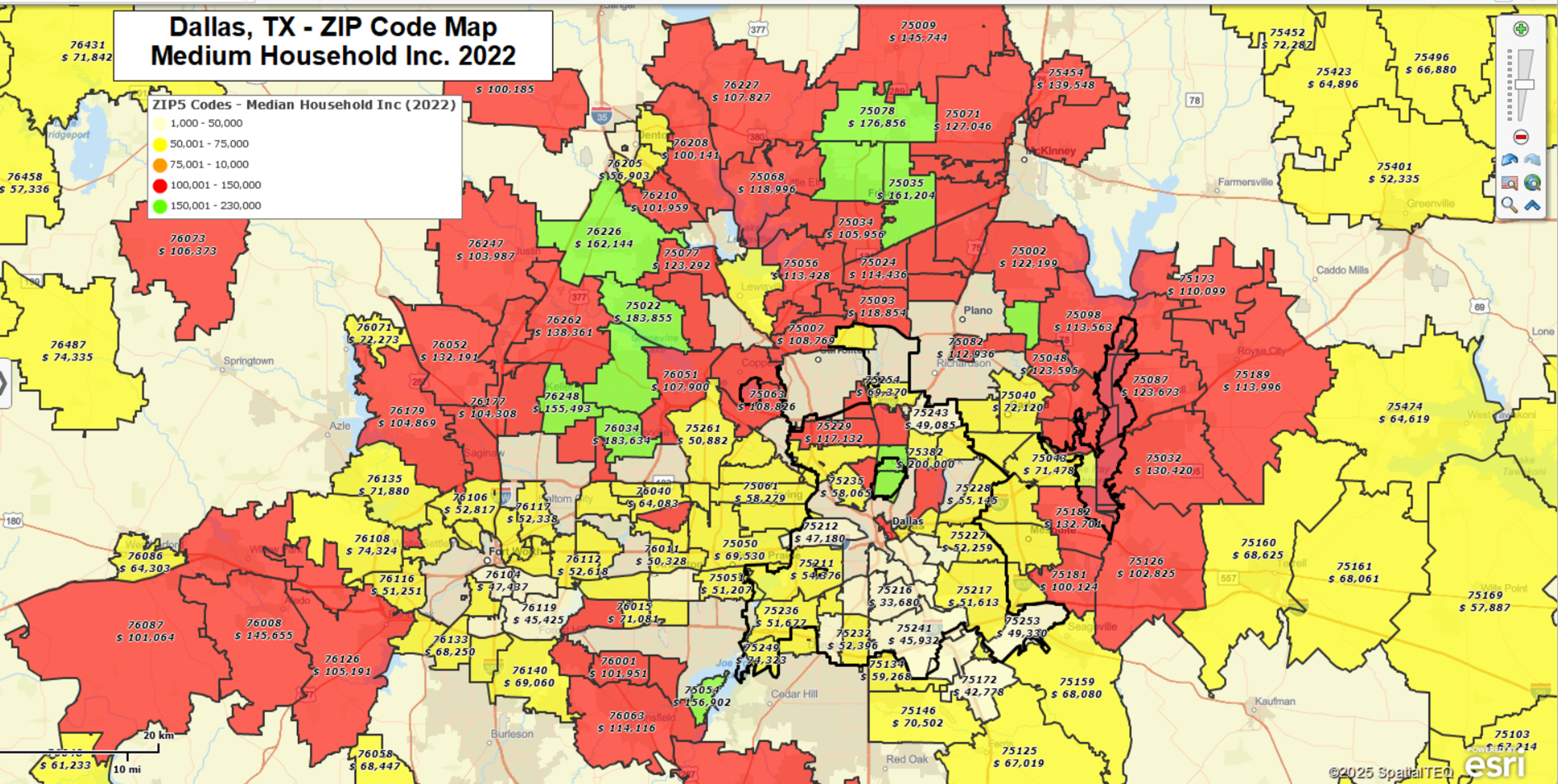 Dallas TX ZIP code map