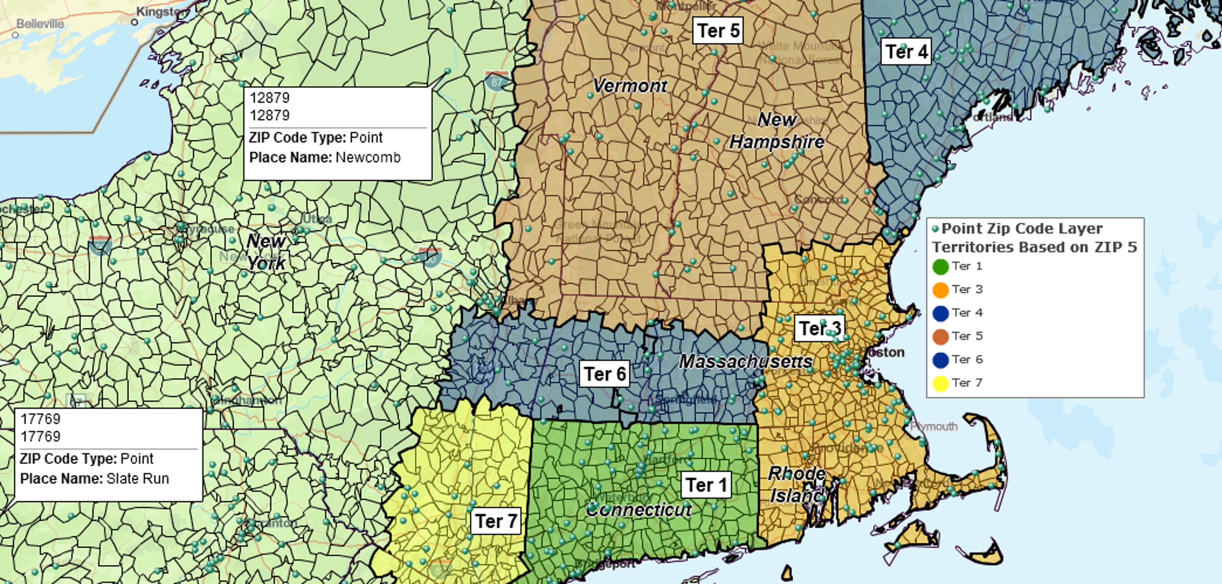 ZIP code based sales territory map