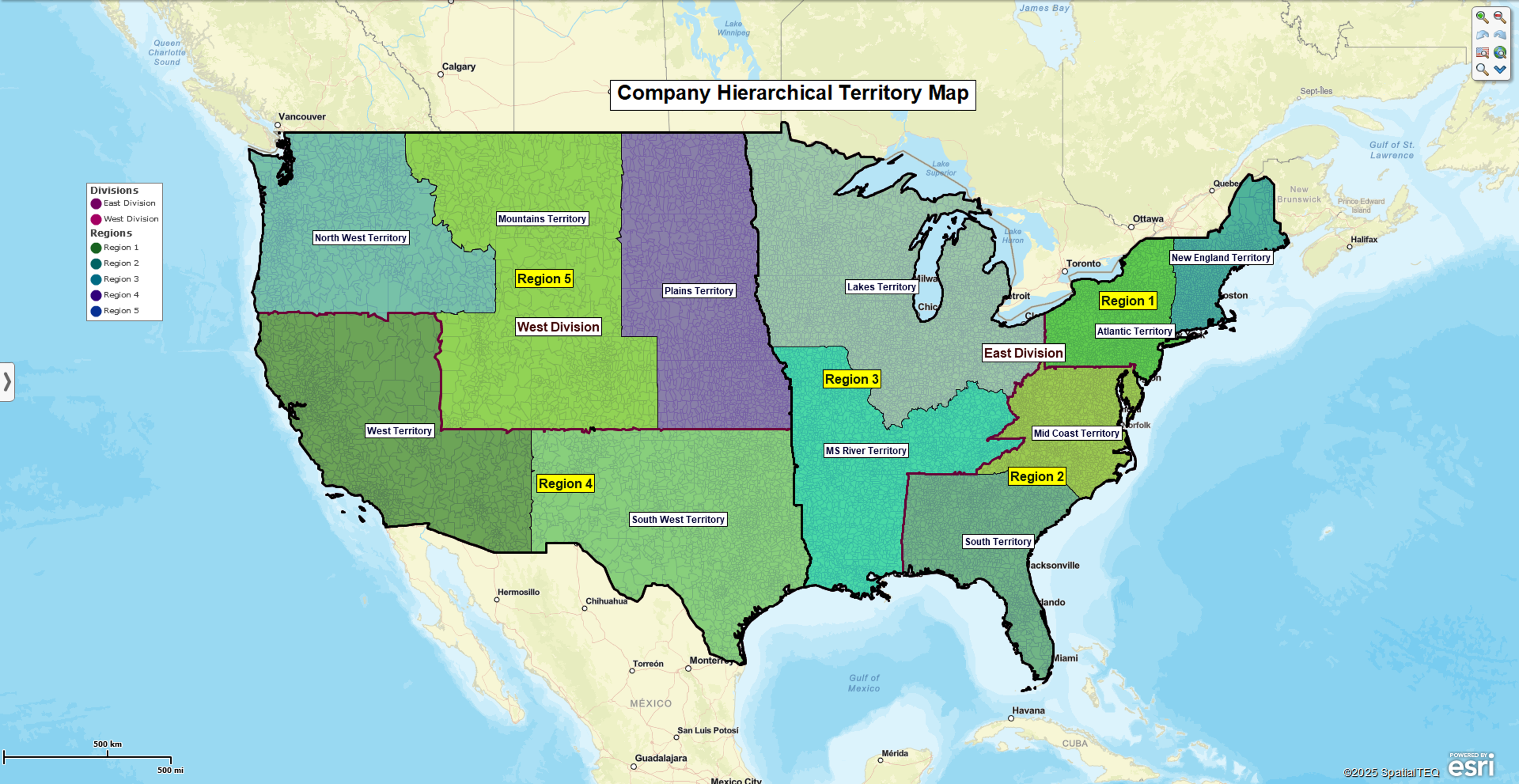 Hierarchical nationwide territory map