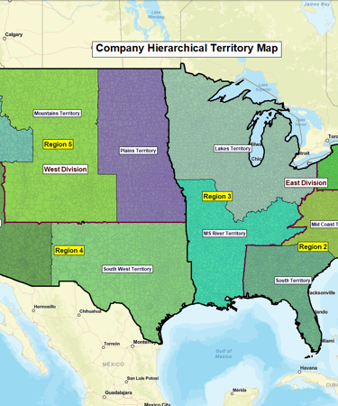 Hierarchical territory map showing regions and divisions