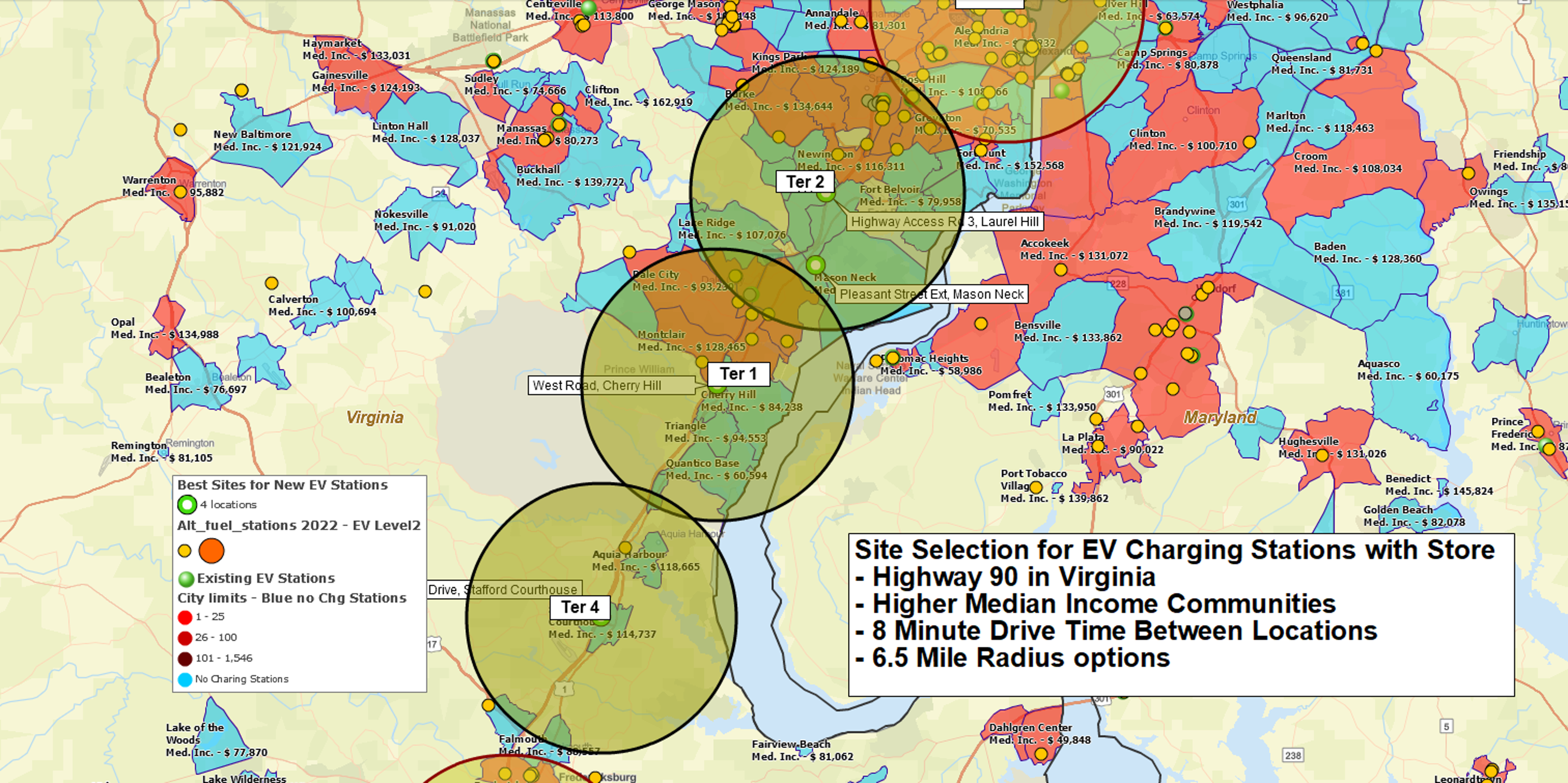 Multiple radius maps for site selection