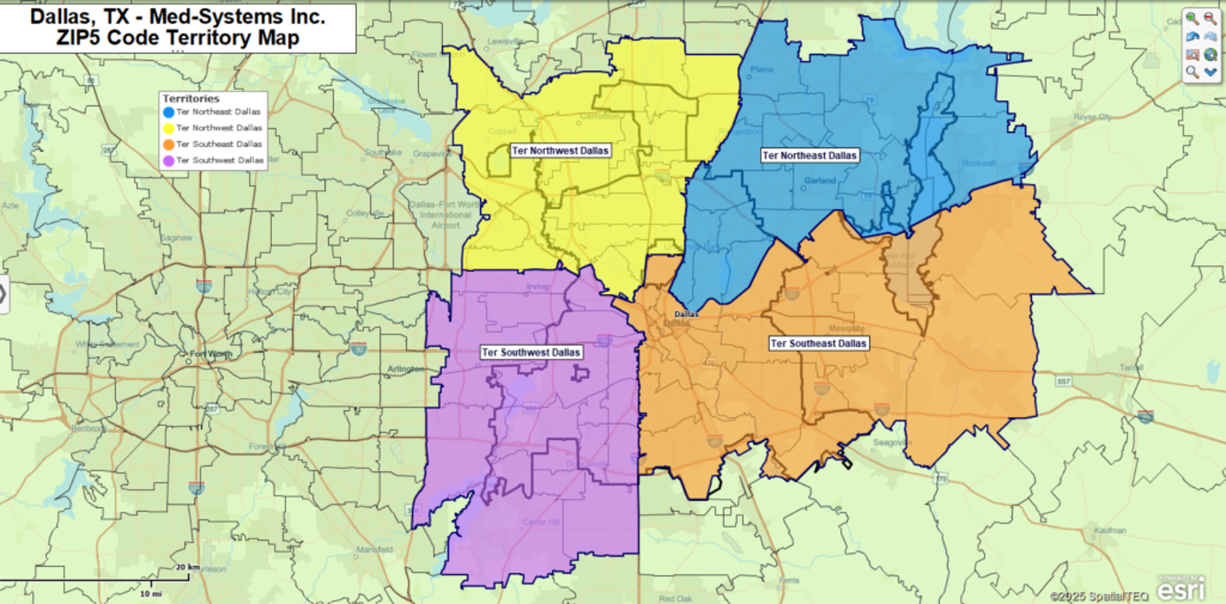 Dallas, TX ZIP5 code territory map