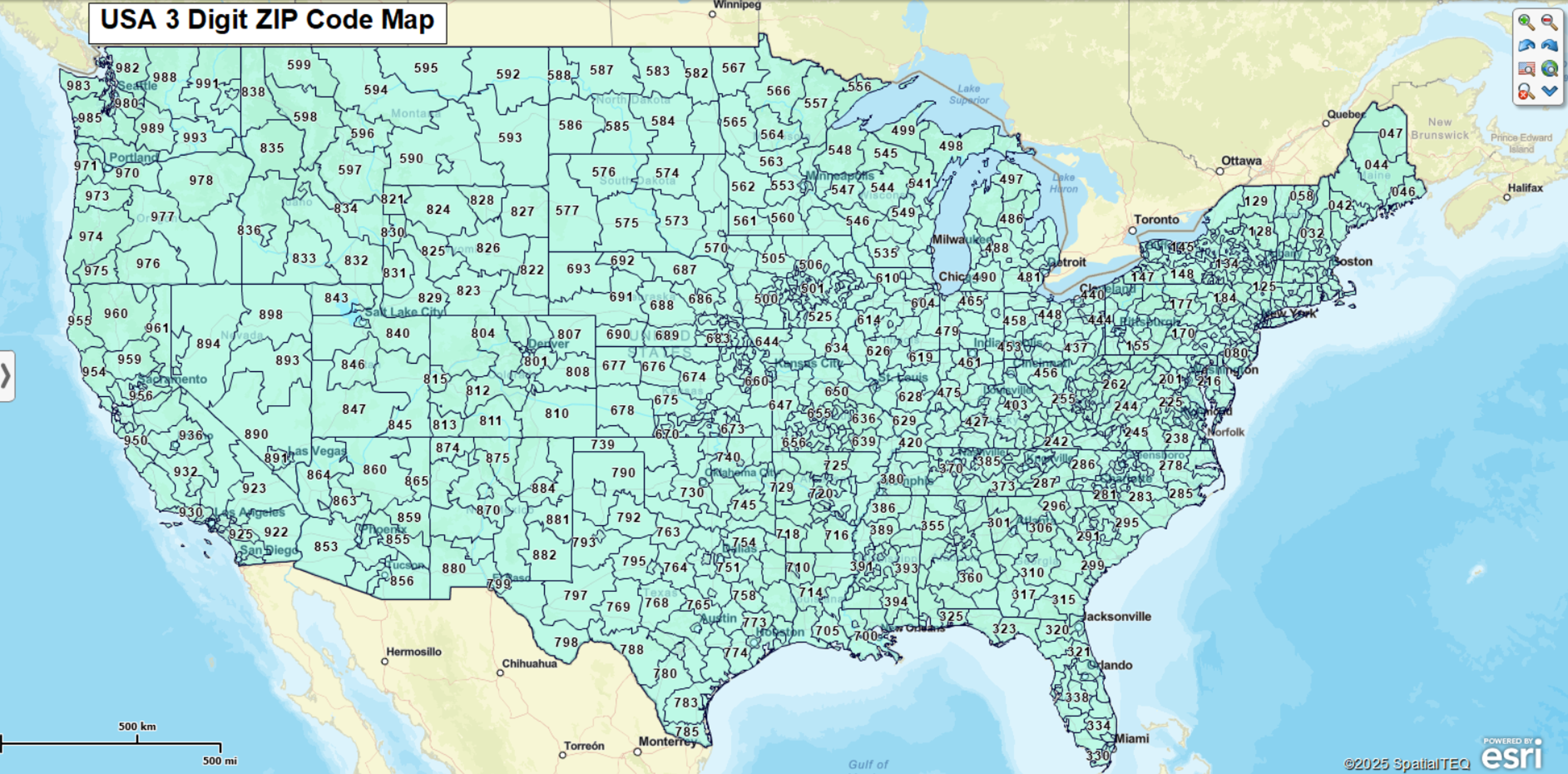 3-digit ZIP code national map