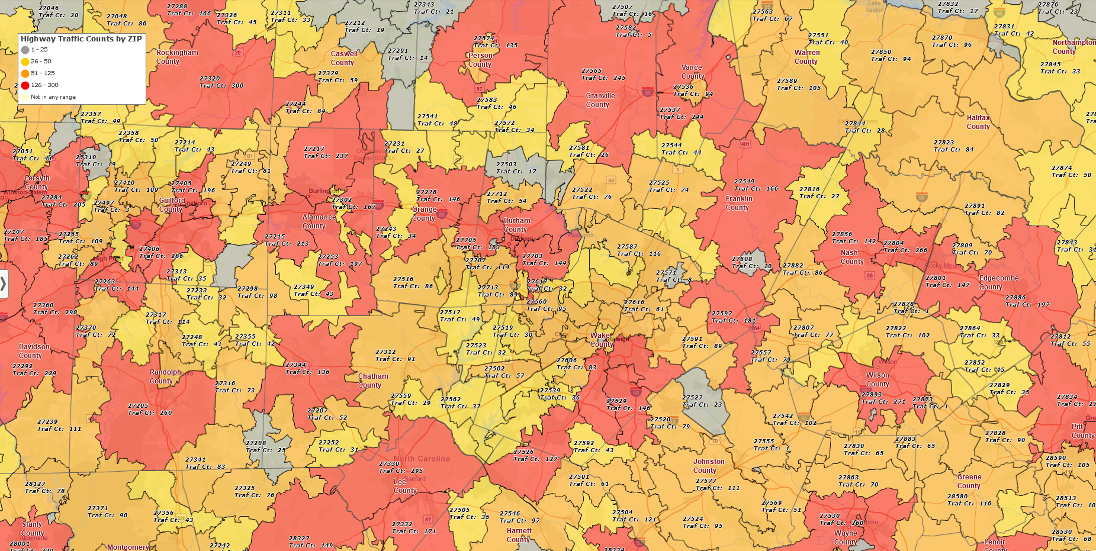 Color-coded heat map by ZIP code